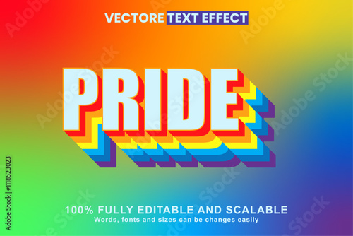 Pride Rainbow Color 3D Editable Text Effect: A rainbow-colored pride typography template for LGBTQ+ Pride Month.