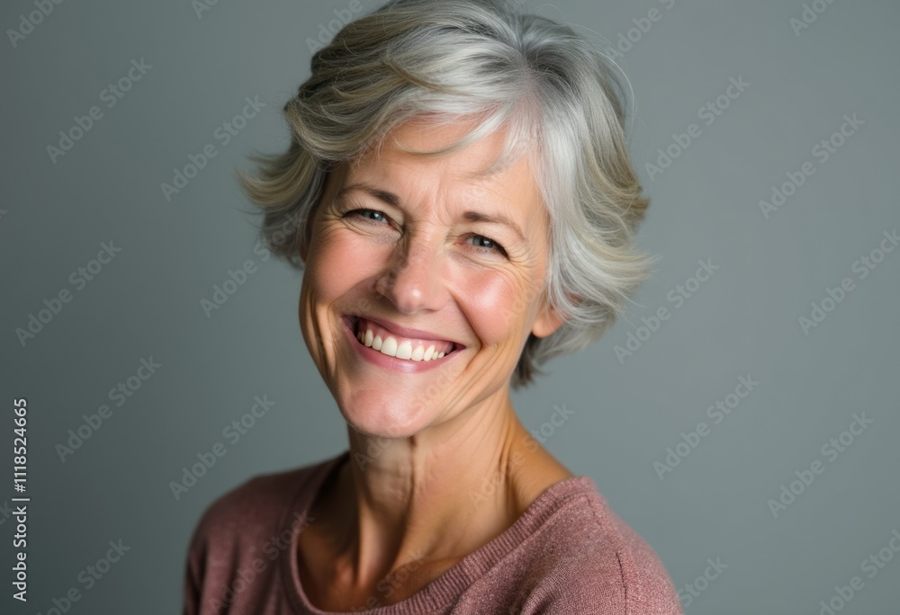 A woman with gray hair and a warm smile looks directly at the camera. A woman with gray hair and a warm smile looks directly at the camera.