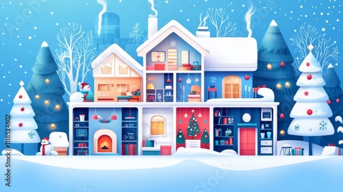 Wallpaper Mural A cozy winter house covered in snow. Torontodigital.ca