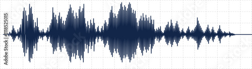 Dark blue seismic activity diagram, plotted on a graph, shows radio frequency waves and oscilloscope waveform, representing data analysis and scientific measurement