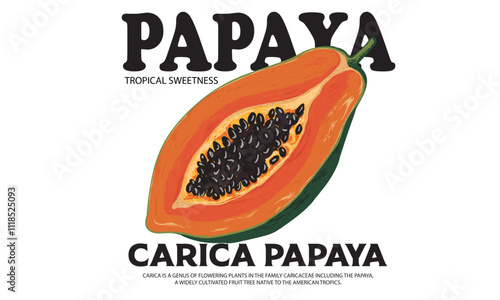 Carica papaya fruit print. Nature fruit club print design. Watercolor fruit t shirt design. Sweet Papaya artwork. Summer tropical vibes art.
