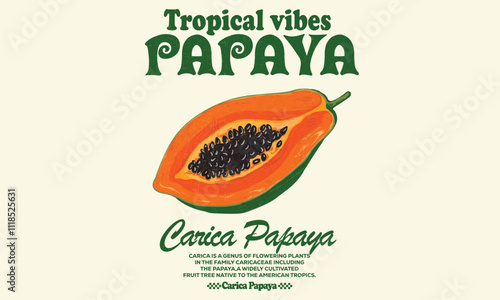 Summer tropical vibes art. Carica papaya fruit print. Nature fruit club print design. Watercolor fruit t shirt design. Sweet Papaya artwork.