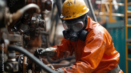 With protective gear and keen focus a pumpman carefully connects hoses to the ships manifold preparing to pump a volatile cargo onto the vessel.