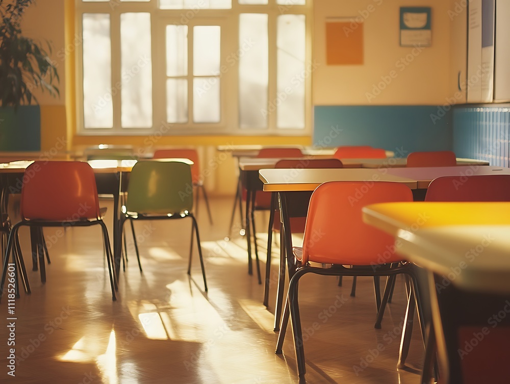 Vibrant Classroom Setting: A Burst of Color in a Bright Learning Space