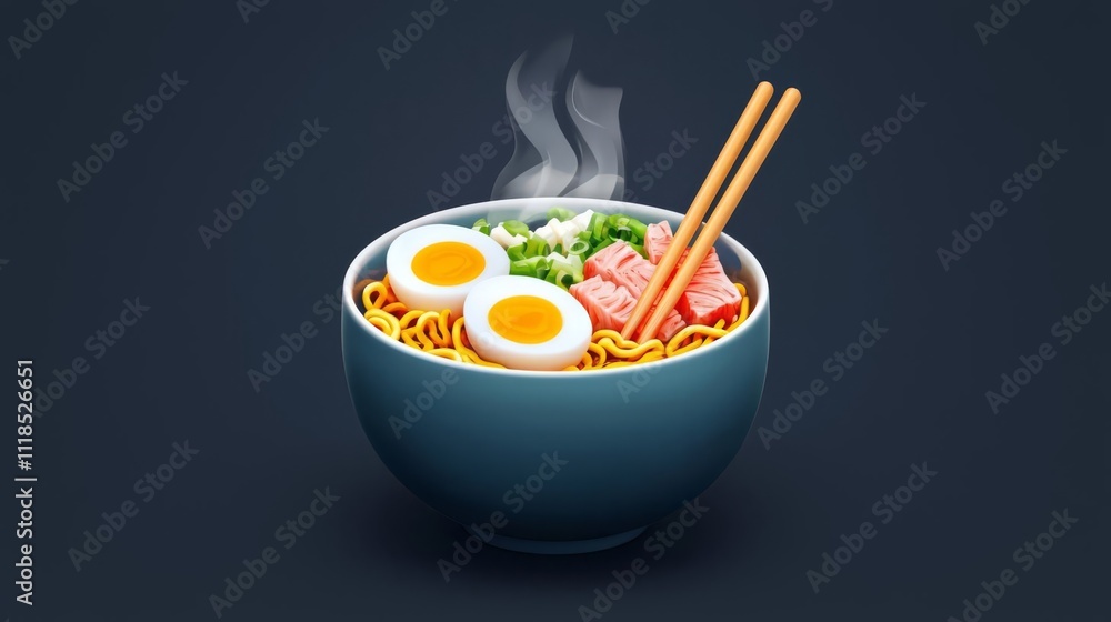 Delicious ramen bowl with eggs and vegetables