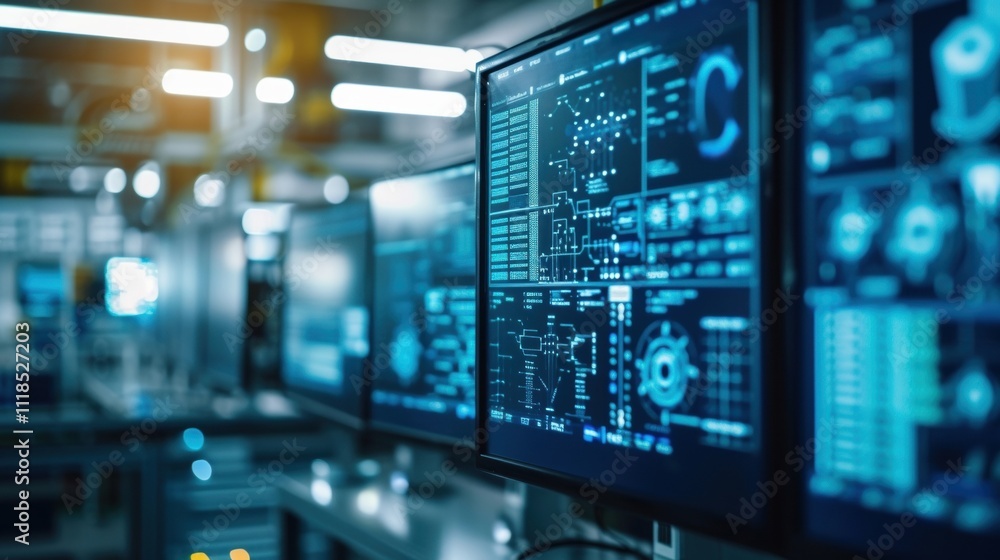 A macro photo of computer screens displaying intricate production plans and algorithms highlighting the advanced technology used in customizable manufacturing processes. A macro photo of computer screens displaying intricate production plans and algorithms highlighting the advanced technology used in customizable manufacturing processes.