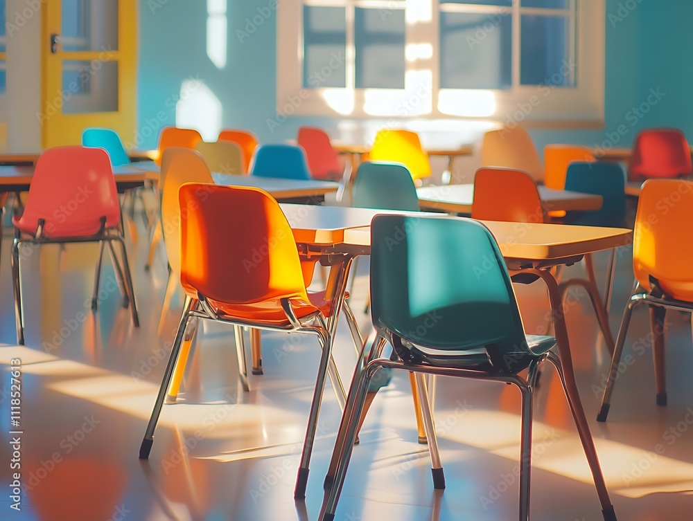 Vibrant Classroom Setting: A Burst of Color in a Bright Learning Space Vibrant Classroom Setting: A Burst of Color in a Bright Learning Space