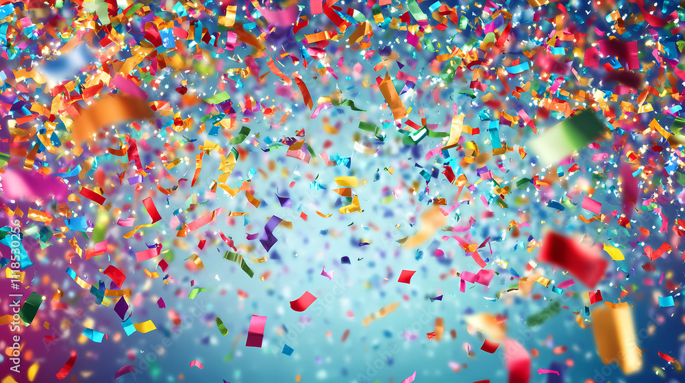Vibrant confetti explosion fills the air, surrounded by blurred abstract colors, capturing the essence of joyous celebration and frenzied festivity in a magical atmosphere. Euphoria. Illustration Vibrant confetti explosion fills the air, surrounded by blurred abstract colors, capturing the essence of joyous celebration and frenzied festivity in a magical atmosphere. Euphoria. Illustration
