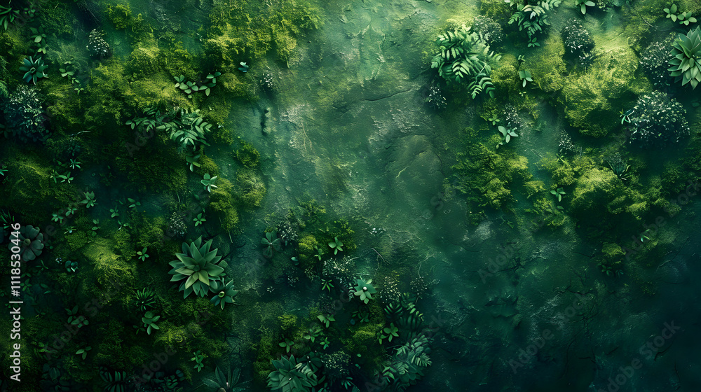 Green Mossy Background with Plants Green Mossy Background with Plants