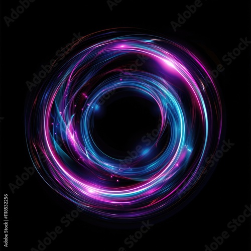 Luminous Aura: Abstract Swirling Design with Glowing Spiral and LED Color Ellipse