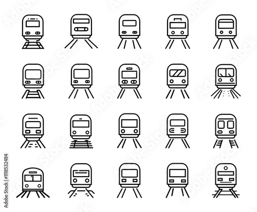 Train icon line set. Locomotive silhouette logo and modern railway transportation collection. Simple shape sign and subway transport vector illustration.
