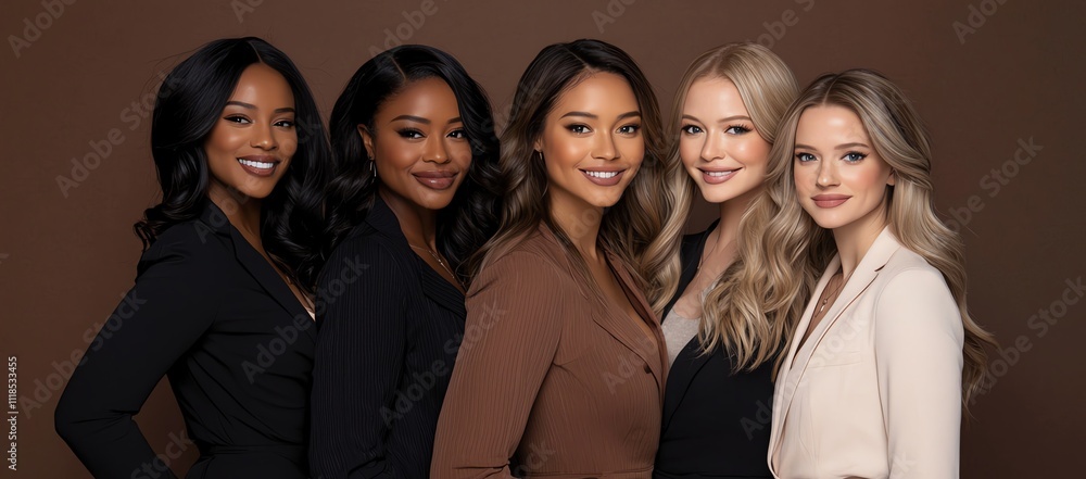 Beauty concept with four women of different races in a studio setting Beauty concept with four women of different races in a studio setting