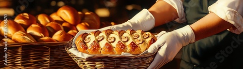 Polish zapiekanka bread with cheese and mushrooms, set in a lively Krakow street food market photo