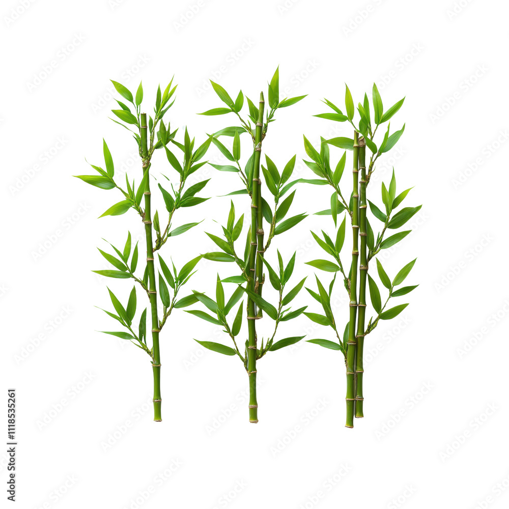Fototapeta premium collection of vibrant green bamboo stalks with lush leaves, symbolizing nature and tranquility. Perfect for design and decoration