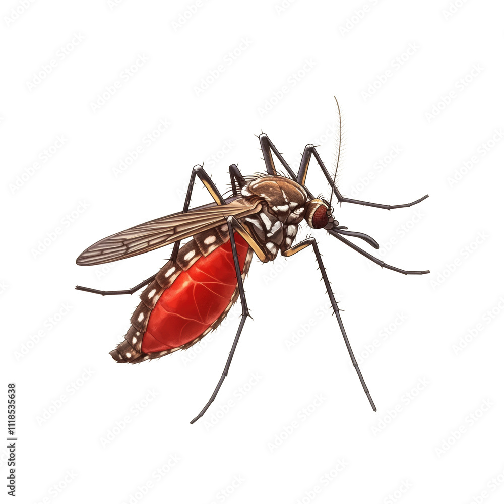 detailed illustration of mosquito with red abdomen, showcasing its intricate features and wings. This highlights mosquito anatomy and unique coloration detailed illustration of mosquito with red abdomen, showcasing its intricate features and wings. This highlights mosquito anatomy and unique coloration