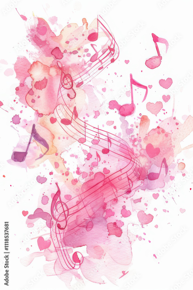 Abstract pink watercolor treble clef on white background, blending musical art with creative expression and elegance. Abstract pink watercolor treble clef on white background, blending musical art with creative expression and elegance.