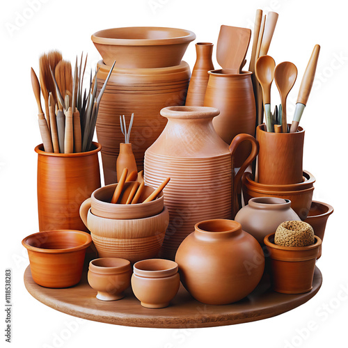 clay pots on the shelf