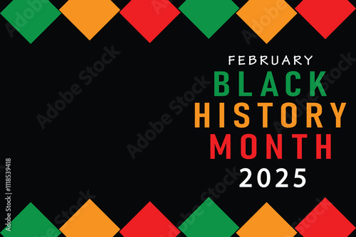 celebrating black history month 2025 on black black background with beautiful pattern.