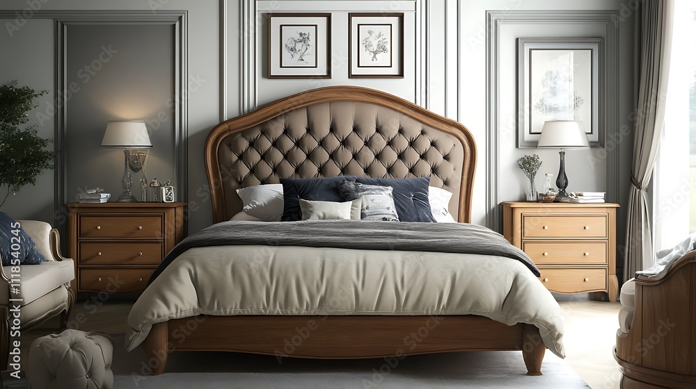 Fototapeta premium Luxurious Tufted Bed Bedroom Design