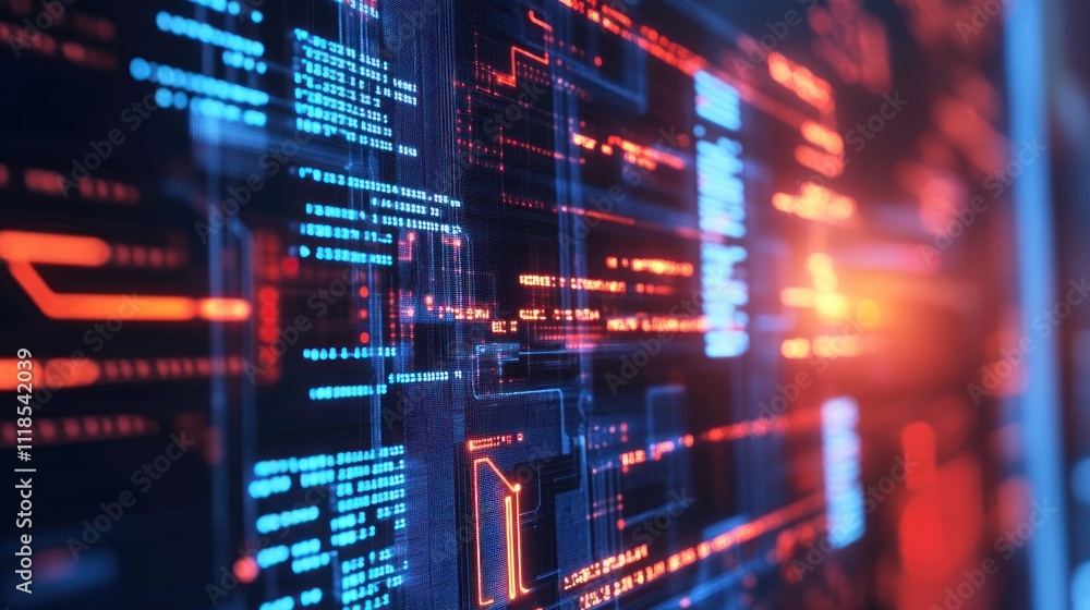 Abstract digital interface with glowing lines and data patterns. Abstract digital interface with glowing lines and data patterns.