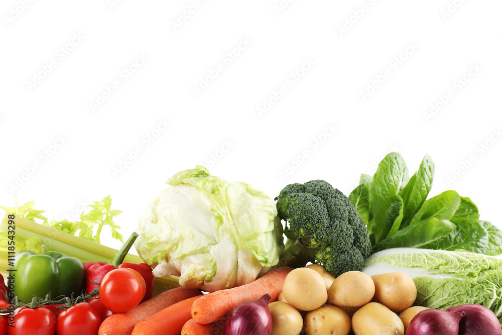 Many different ripe vegetables isolated on white Many different ripe vegetables isolated on white