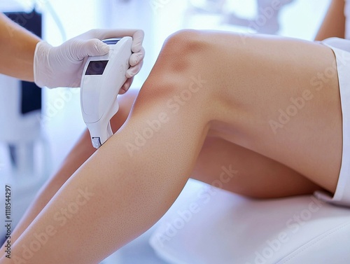 Laser hair removal procedure taking place in a modern clinic photo