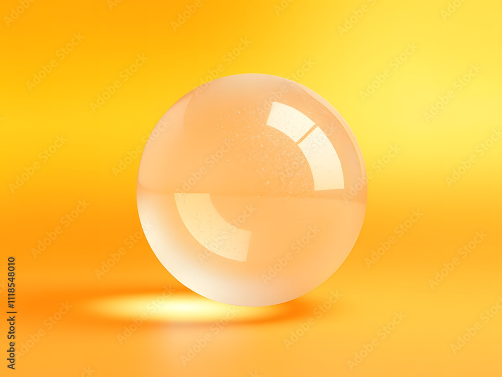 Abstract frosted glass sphere with soft blur, floating on a gradient of golden yellow to orange Abstract frosted glass sphere with soft blur, floating on a gradient of golden yellow to orange