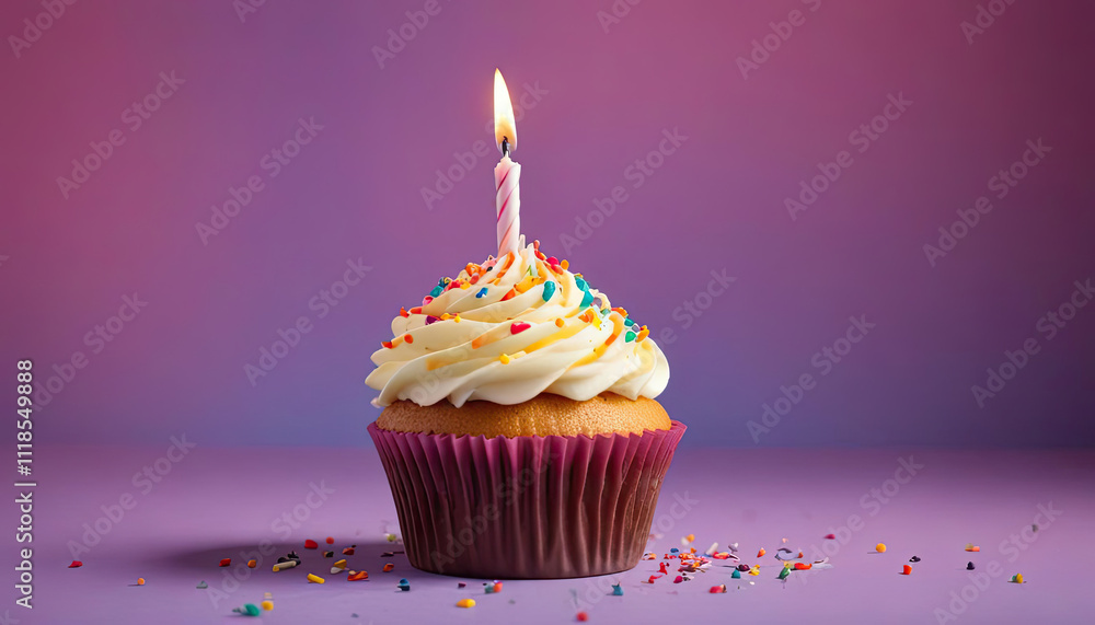 Birthday cupcake with one candle Birthday cupcake with one candle