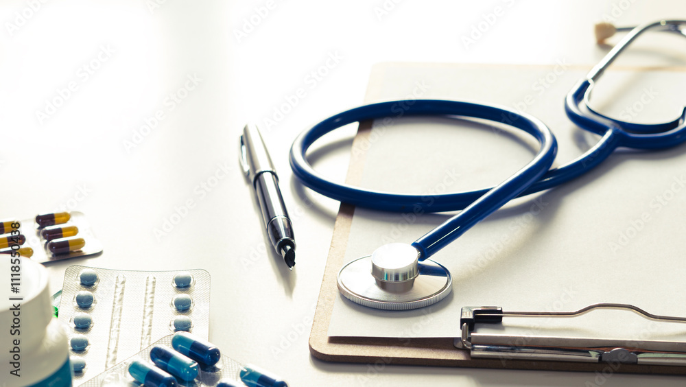 Stethoscope on white background, top view Stethoscope on white background, top view
