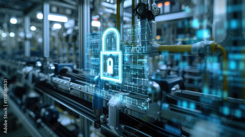 A detailed image of a lock icon on a connected device symbolizing the robust security measures in place for 5G network architectures in the factory setting. A detailed image of a lock icon on a connected device symbolizing the robust security measures in place for 5G network architectures in the factory setting.