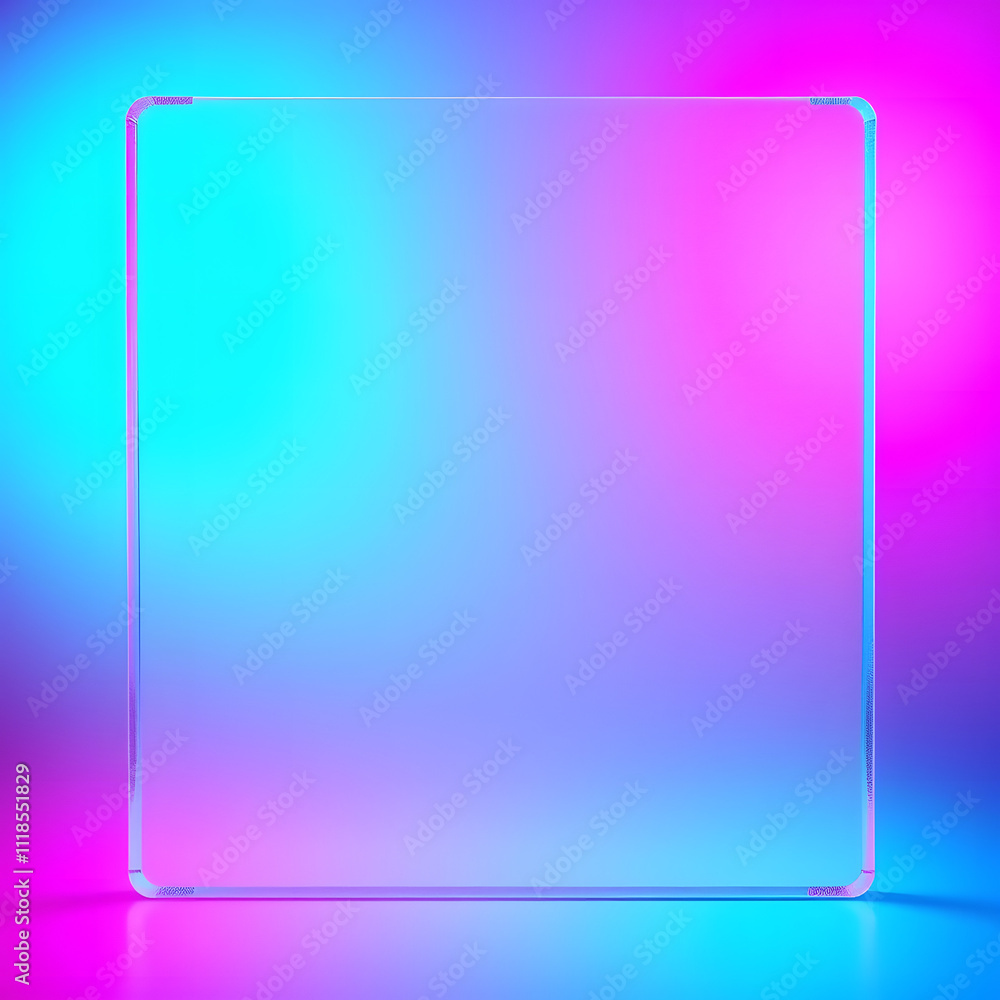 Dynamic frosted glass effect with beveled edges on a gradient blending neon pink and electric blue Dynamic frosted glass effect with beveled edges on a gradient blending neon pink and electric blue