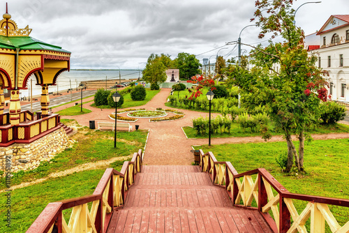 Park area on the Embankment of the Northern Dvina River in the city of Arkhangelsk