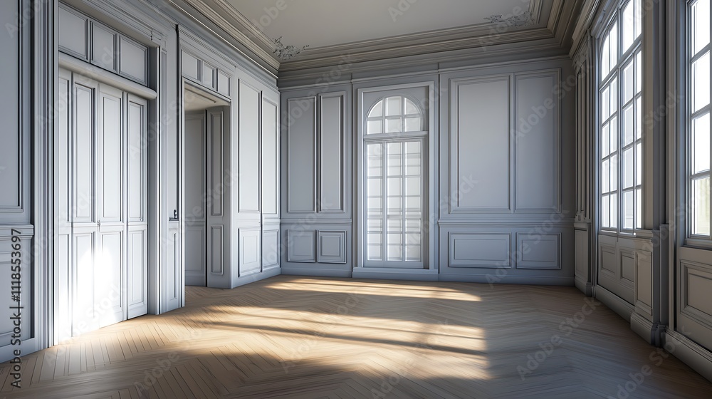 Empty white large room interior with windows. Empty white large room interior with windows.