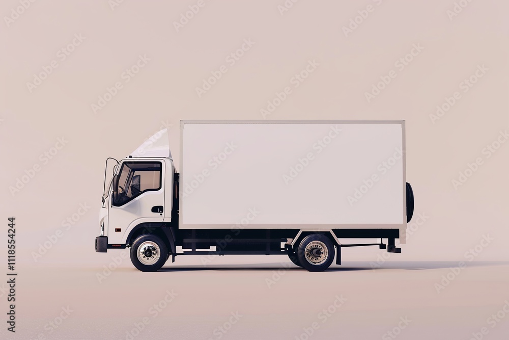 White box truck in minimalist setting, showcasing clean lines and simple design. White box truck in minimalist setting, showcasing clean lines and simple design.
