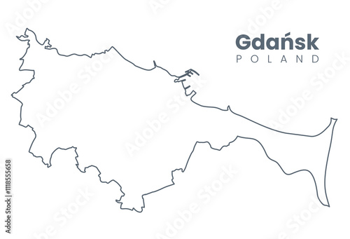 Vector Gdansk, Poland map. Urban city map. Poster with light stroke city boundaries. photo