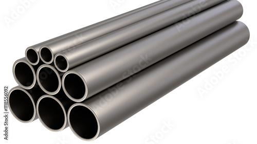 Realistic 3D iron metal pipe high-quality rendering, plumbing industrial material