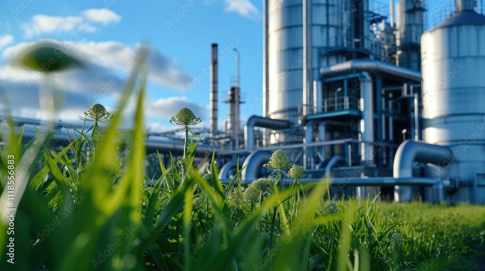 Fototapeta premium A closeup of a bioenergy plant depicting the process of converting organic waste into renewable energy for a manufacturing facility.
