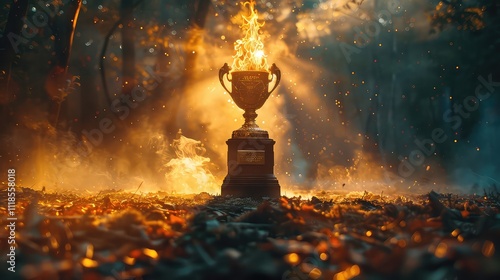 A trophy cup engulfed in flames, symbolizing the fierce determination and passion that fuels success and victory, A fiery sports trophy for champions and winners, Ai generated image