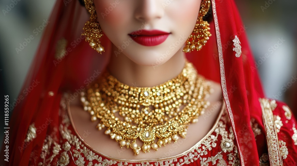 Elegant Traditional Bride with Stunning Jewelry and Rich Attire Elegant Traditional Bride with Stunning Jewelry and Rich Attire