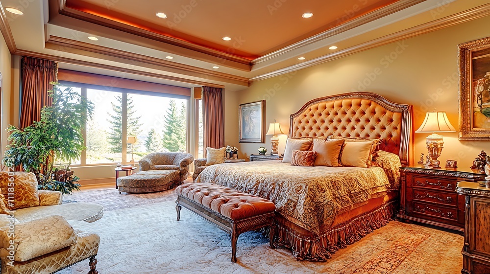 Fototapeta premium Luxurious Tufted Bed Bedroom Design