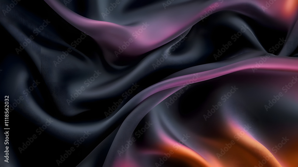 Obraz premium Silk fabric, abstract wavy black satin fabric background.&nbsp;