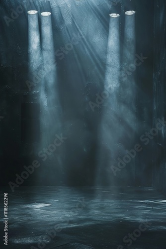 Mysterious room with beams of light creating an atmospheric effect.