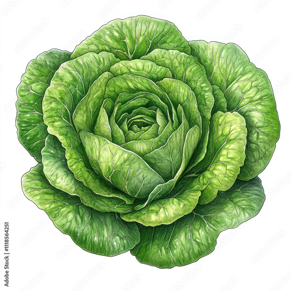 Obraz premium A detailed illustration of a green lettuce head.