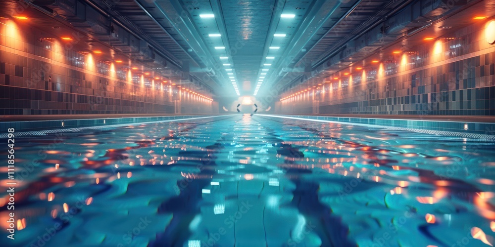 Obraz premium Asphalt racing track finish line and illuminated race sport stadium at night.