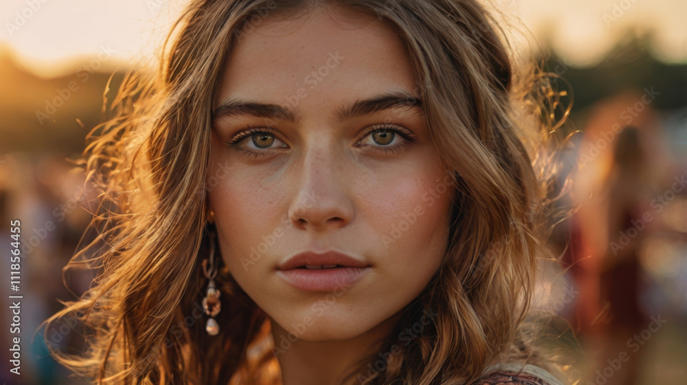 Joven mujer bohemia muy linda durante el atardecer Joven mujer bohemia muy linda durante el atardecer
