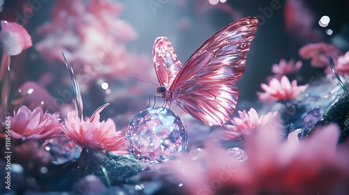 Fairy butterfly with crystal glass wings on a pink diamond road

 photo