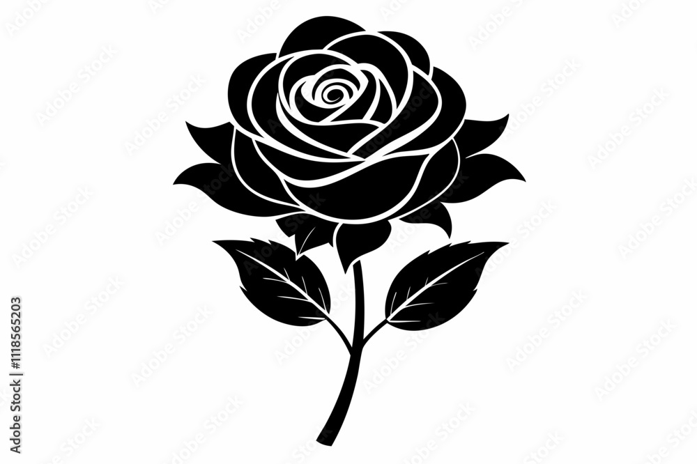 Rose Flower icon black silhouette vector illustration white background Rose Flower icon black silhouette vector illustration white background