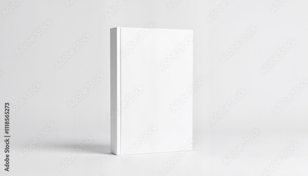 Isolated white book mockup on light gray background with minimalistic design and copy space Isolated white book mockup on light gray background with minimalistic design and copy space