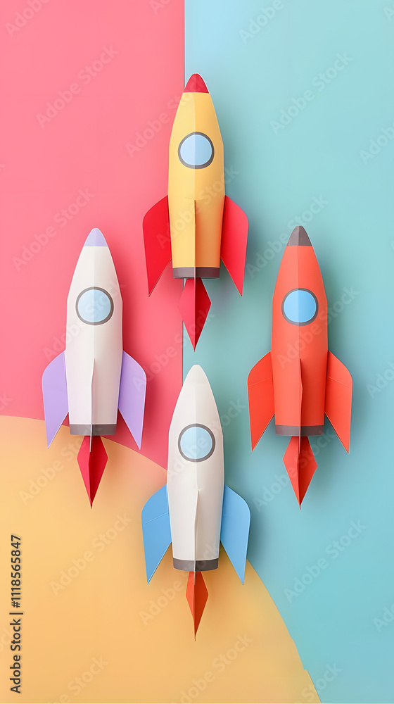 colorful paper rockets representing success and creativity on vibrant background. generative ai colorful paper rockets representing success and creativity on vibrant background. generative ai
