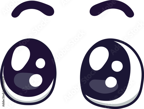 Cartoon eyes wide open with raised eyebrows, expressing surprise and astonishment in a playful and humorous manner, creating a whimsical and engaging character design